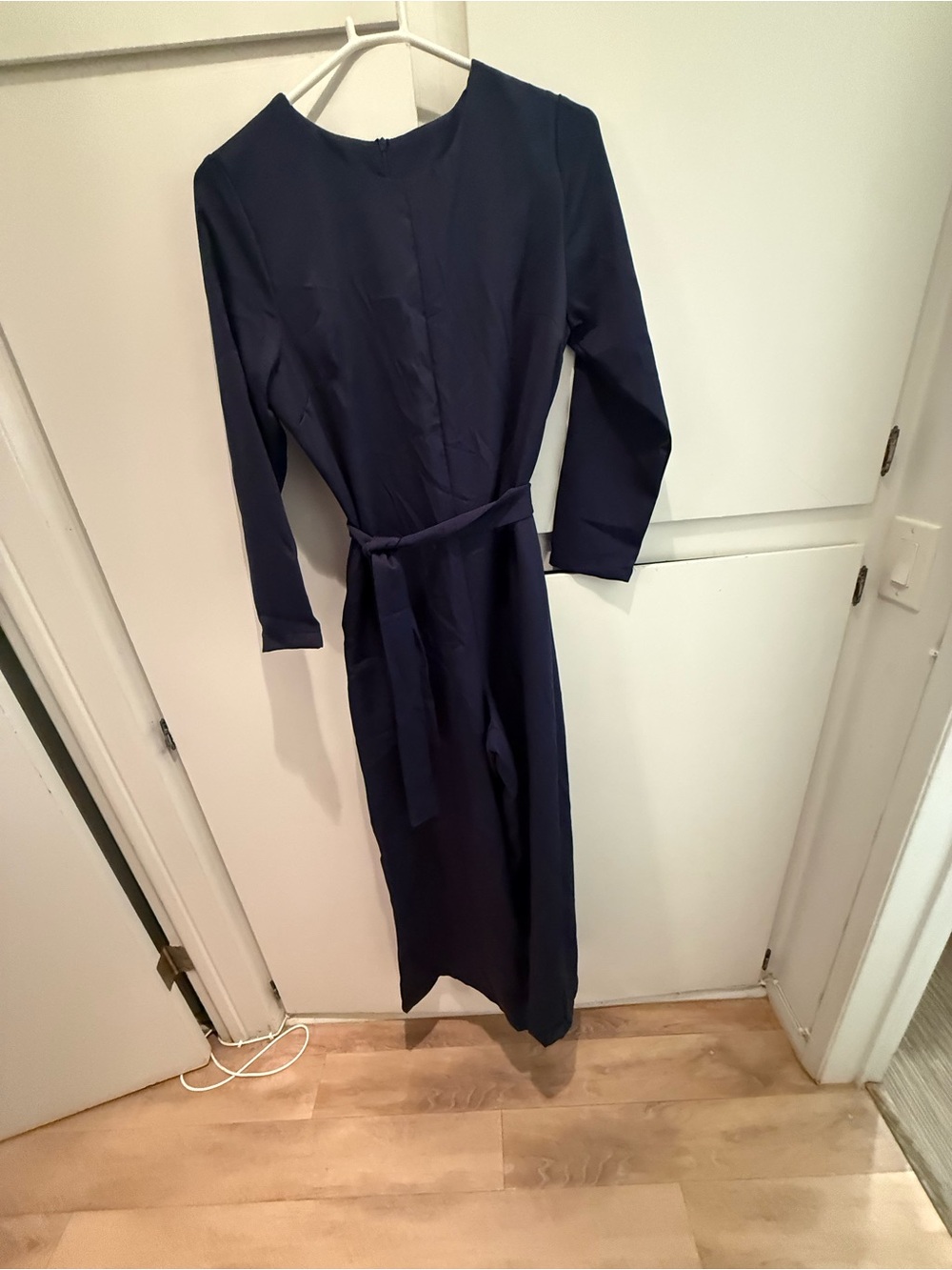 Classic Navy Long Sleeve Belted Dress